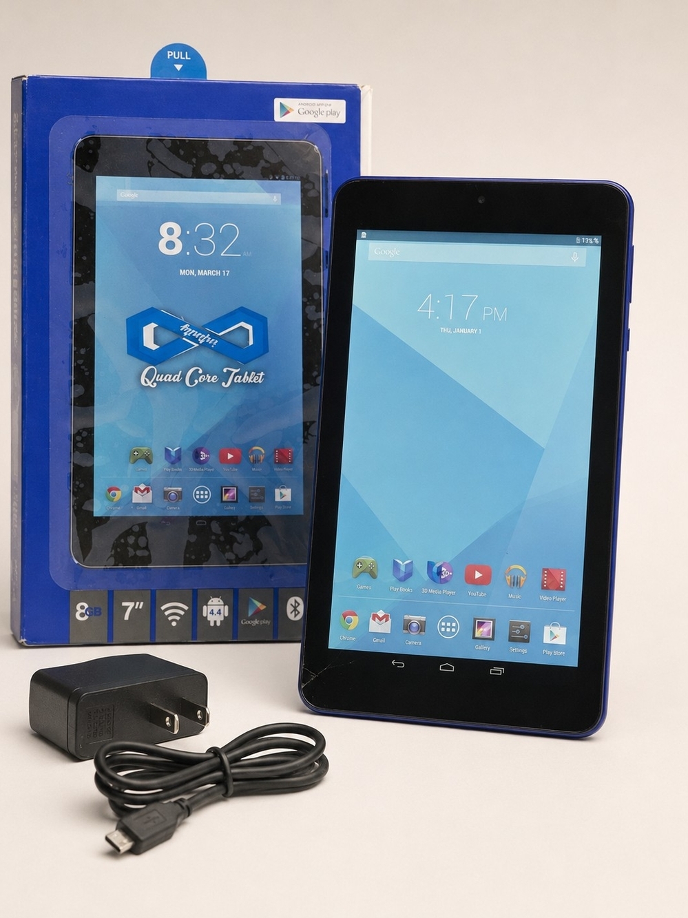 Infinity MST-741 7" Quad Core Tablet 8GB Android 4.4 Blue Box Charger